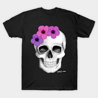 Skull With Flowers (On Black Background) T-Shirt